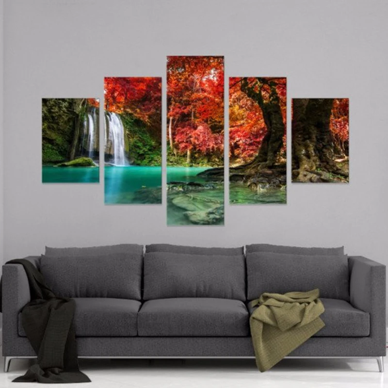 5 шт. холст Картины джунгли Oasis водопад пейзаж печатать фотографии home decor