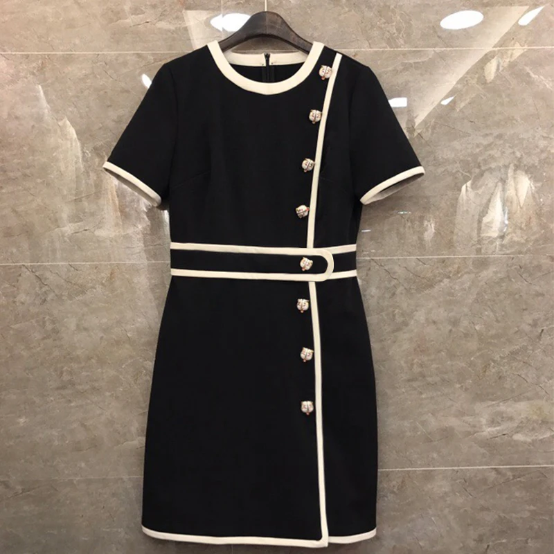 New fashion celebrity temperament collision color Short Sleeve Black chic bottom dress woman
New fashion celebrity temperament collision color Short Sleeve Black chic bottom dress woman