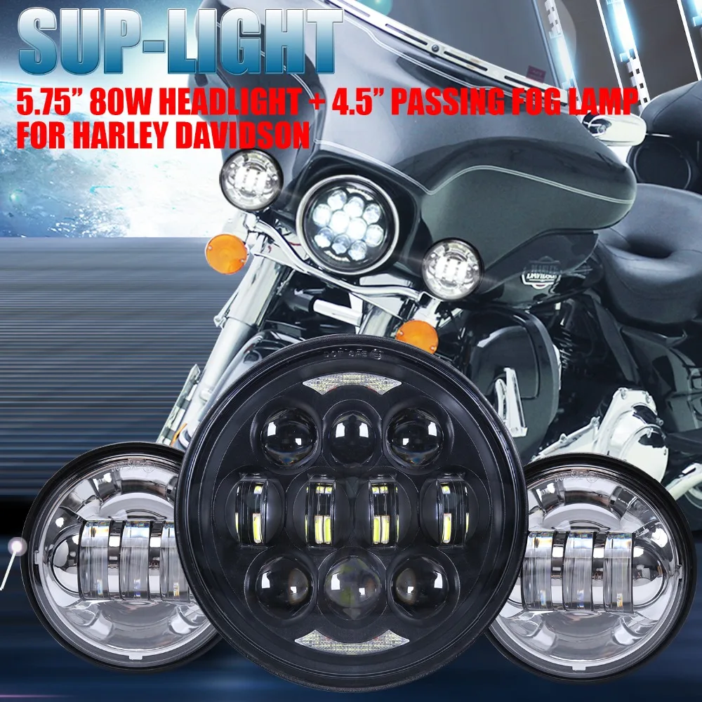 5.75'' 80W headlight high low beam with DRL parking light + 2x 4.5'' passing fog lamp for Harley FLHRC Road King Classic
5.75'' 80W headlight high low beam with DRL parking light + 2x 4.5'' passing fog lamp for Harley FLHRC Road King Classic