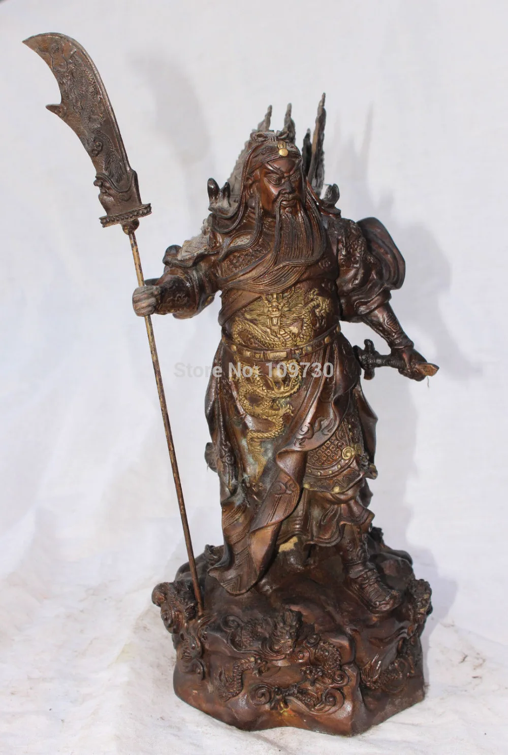 Китайская Бронзовая позолоченная Статуэтка 9 Драконов GuanGong Guan Gong Yu Hold Sword bUDDHA 002051