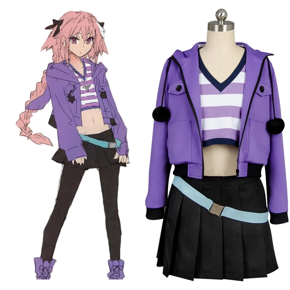 

Fate/Apocrypha cosplay FA Rider Astolfo costume purple coat black Skirt Cosplay Costume Full Set Halloween Carnival Costume