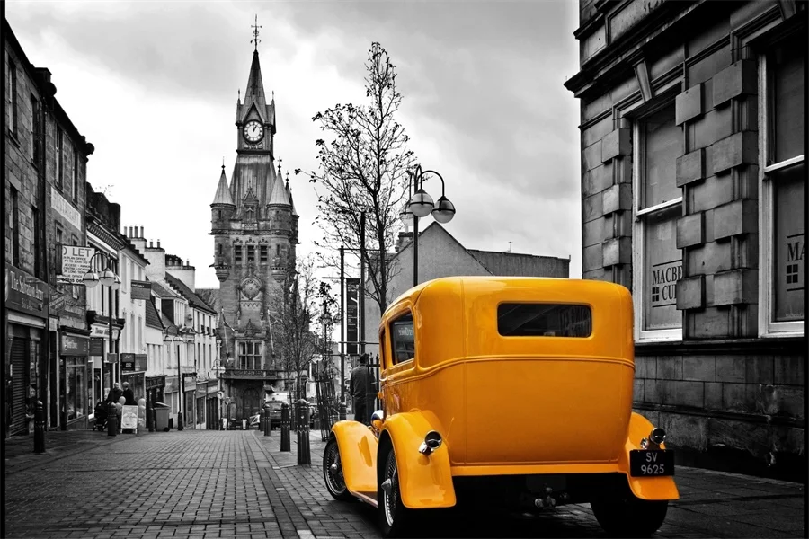 Фото Оригинальная матерчатая желтый Винтаж автомобиля Постер &quotЛондон" улица