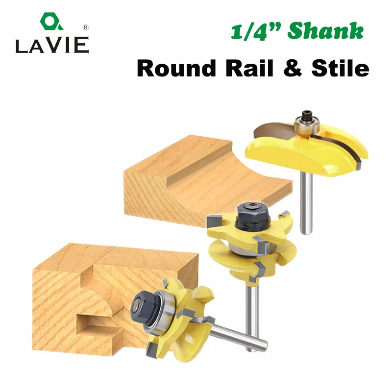 3pcs 1/4" Shank Round Rail & Stile Router Bits Set Cove Raised Panel Cutting Milling Cutter for Wood Woodworking Tools
3pcs 1/4" Shank Round Rail & Stile Router Bits Set Cove Raised Panel Cutting Milling Cutter for Wood Woodworking Tools
