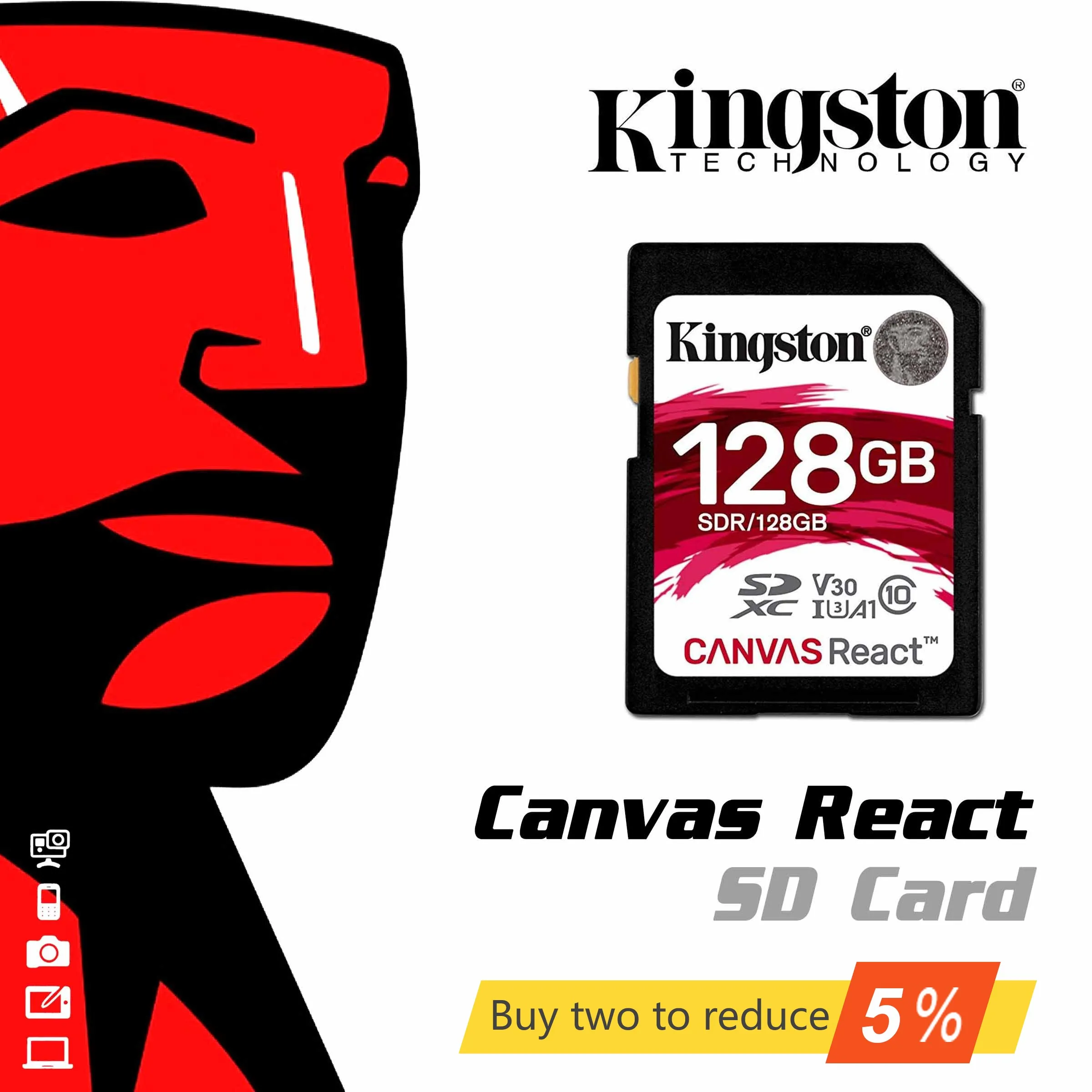 

Original Kingston Canvas React 32GB 64GB 128GB 256GB SDHC/SDXC Class 10 SD Memory UHS-I 100MB/s Flash Memory High Speed SD Card