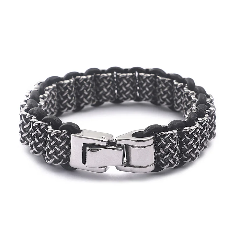 Fashion Cool Men Punk Weave Chain Bracelet Titanium Steel Retro Color Black Weave Cross Twist Leather Bracelets Jewelry
Fashion Cool Men Punk Weave Chain Bracelet Titanium Steel Retro Color Black Weave Cross Twist Leather Bracelets Jewelry