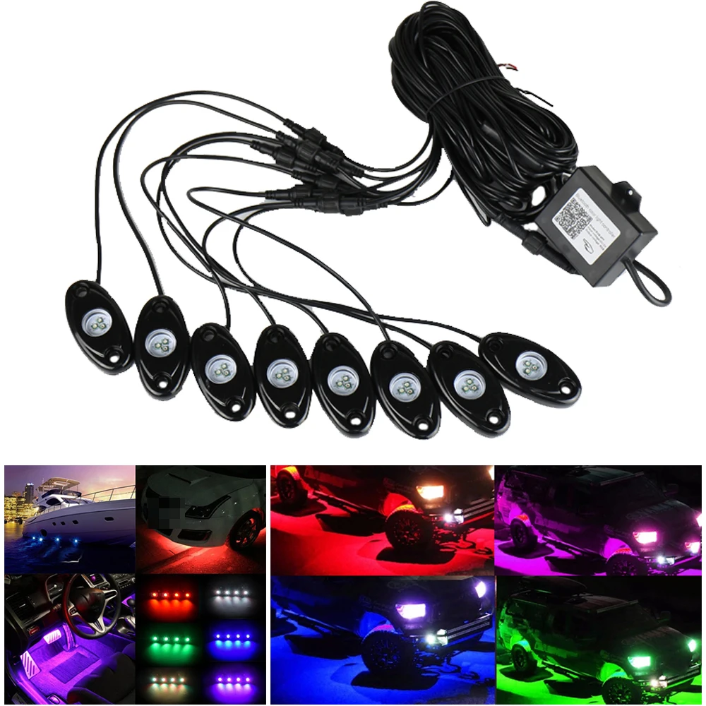 4 8 Pods RGB LED Rock Lights Bluetooth Controlled Multicolor Neon LED Light Kit Fit for Jeep Truck Car ATV SUV 4X4 Vehicle Boat
4 8 Pods RGB LED Rock Lights Bluetooth Controlled Multicolor Neon LED Light Kit Fit for Jeep Truck Car ATV SUV 4X4 Vehicle Boat