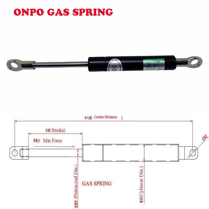 ONPO 50N-100N Gas Spring Pneumatic Damper Bar OD:15MM Stroke 55mm,Center Distance:155-185mm or Automatic Door
ONPO 50N-100N Gas Spring Pneumatic Damper Bar OD:15MM Stroke 55mm,Center Distance:155-185mm or Automatic Door
