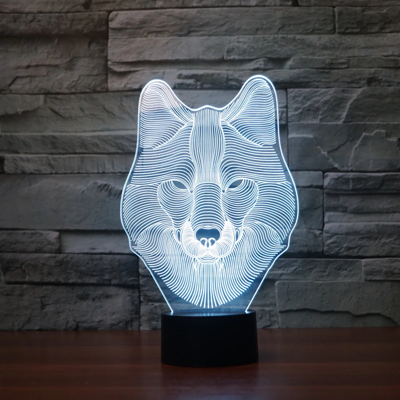 Украшение в виде животного волка 3D светодиодный ночник цветная Настольная лампа