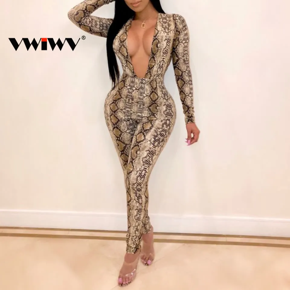 VWIWV 2019 casual fashion deep v neck snake print bodycon jumpsuit romper Bodie Autumn fitness women party jumpsuits
VWIWV 2019 casual fashion deep v neck snake print bodycon jumpsuit romper Bodie Autumn fitness women party jumpsuits