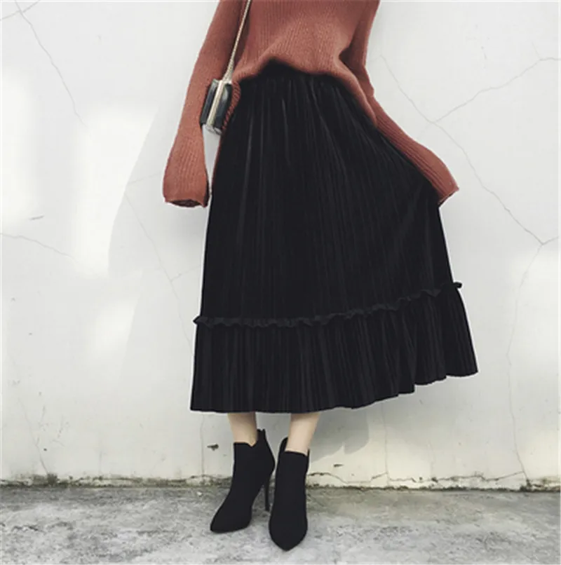 Осень-зима 2018 женские велюровые юбки винтажная Женская плиссированная юбка