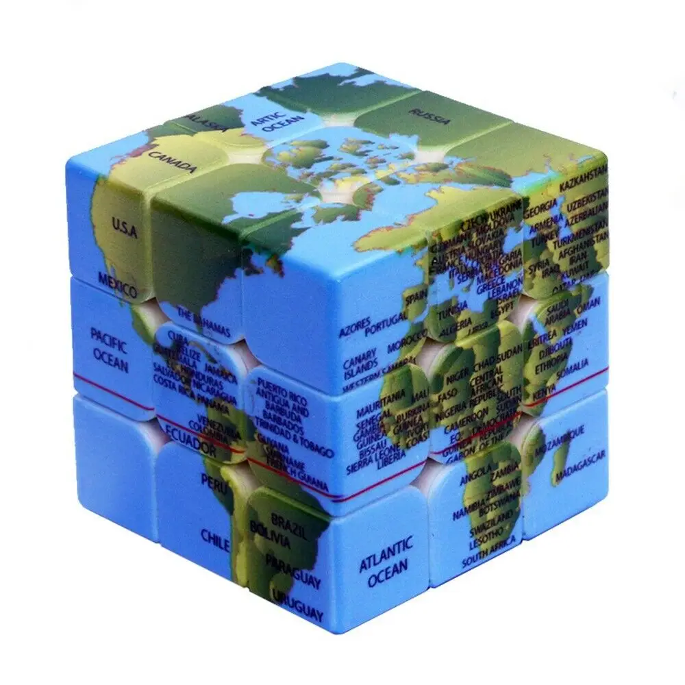 

3x3x3 Speed World Map Design Magic Cube IQ Games Twist Puzzle Relief Effect Toy Emboss Country Name Brain Teaser 56mm ABS 3x3