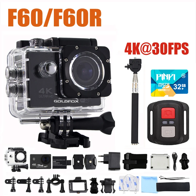 

GOLDFOX F60/F60R 16MP 4K Wifi Action Camera 1080P 60fps Sports Camera 170D 30M Go Waterproof Pro Sport DV Bike Helmet Mini Cam