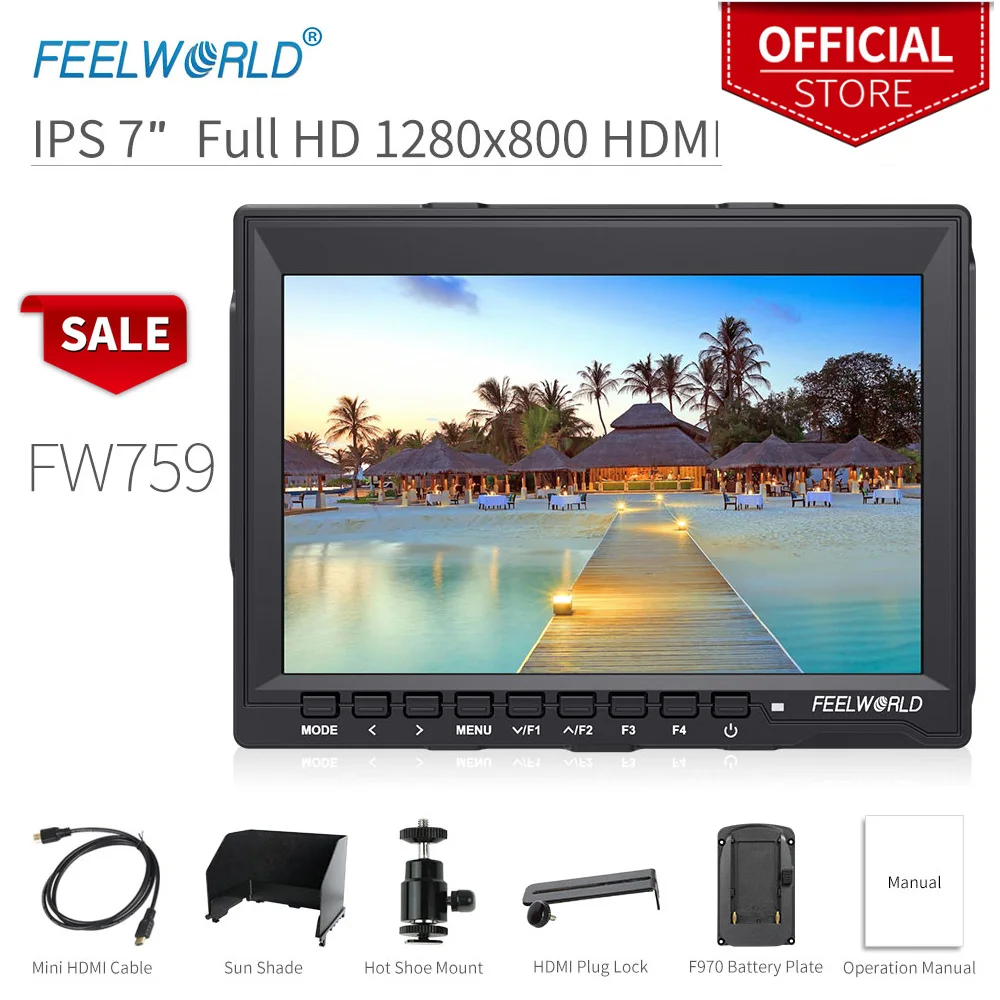 Feelworld 7 "ips ультратонкий дизайн 800x1280 HD HDMI On camera накамерный монитор с усилением