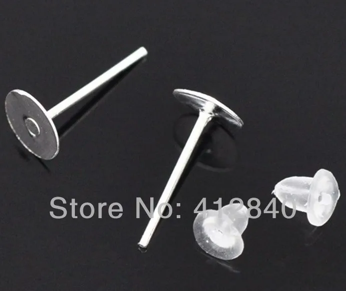 

Free Shipping 1000pcs( 500 pairs ) Silver Plated Earring Post W /Stoppers 12x6mm Jewelry Findings