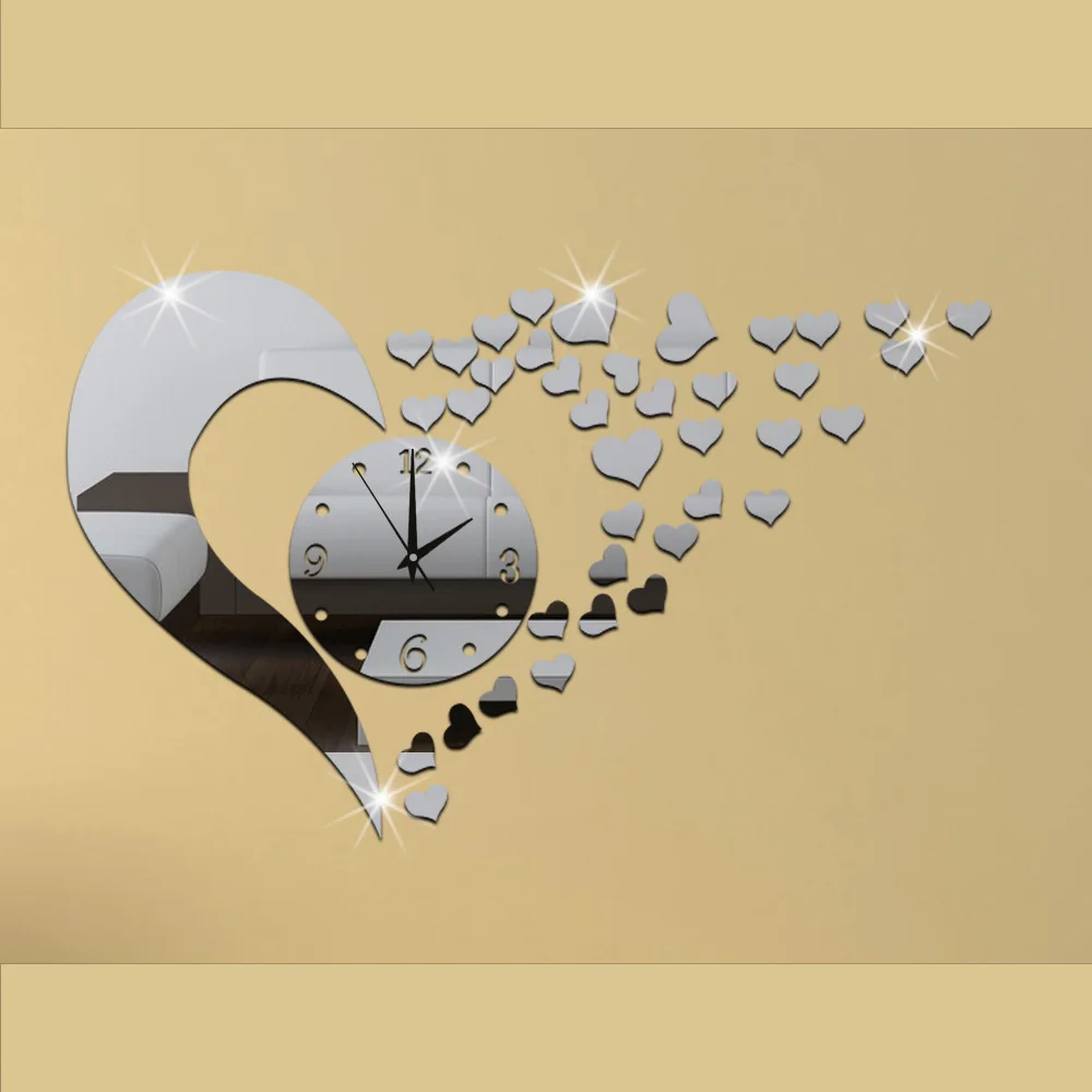 Korean style Acrylic mirror clocks DIY silent clock Love Wall Sticker Creativity wall clock Love wall clock Home Decoration
Korean style Acrylic mirror clocks DIY silent clock Love Wall Sticker Creativity wall clock Love wall clock Home Decoration