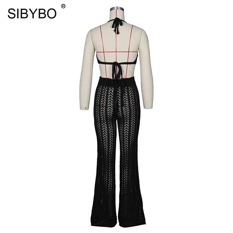 Sibybo Knitted Hollow Out Sexy Two Piece Set Women Halter High Waist Summer Crop Top and Pants Set Beachwear Backless Women Set
Sibybo Knitted Hollow Out Sexy Two Piece Set Women Halter High Waist Summer Crop Top and Pants Set Beachwear Backless Women Set