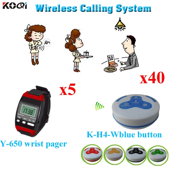 Wireless Service Remote Call Bell System Remote Alert Watch Pager Y-650 With Digit Button K-H4 (5pcs Watch + 40pcs Call Button)
Wireless Service Remote Call Bell System Remote Alert Watch Pager Y-650 With Digit Button K-H4 (5pcs Watch + 40pcs Call Button)