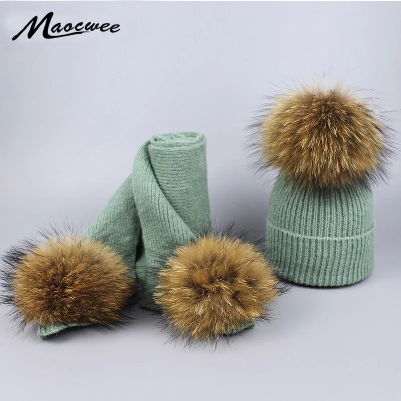 Winter Women Fashionable Knitted Top Hats and Scarves With Natural Raccoon Fur Pompons Children's Winter Hat for New Year Gifts
Winter Women Fashionable Knitted Top Hats and Scarves With Natural Raccoon Fur Pompons Children's Winter Hat for New Year Gifts