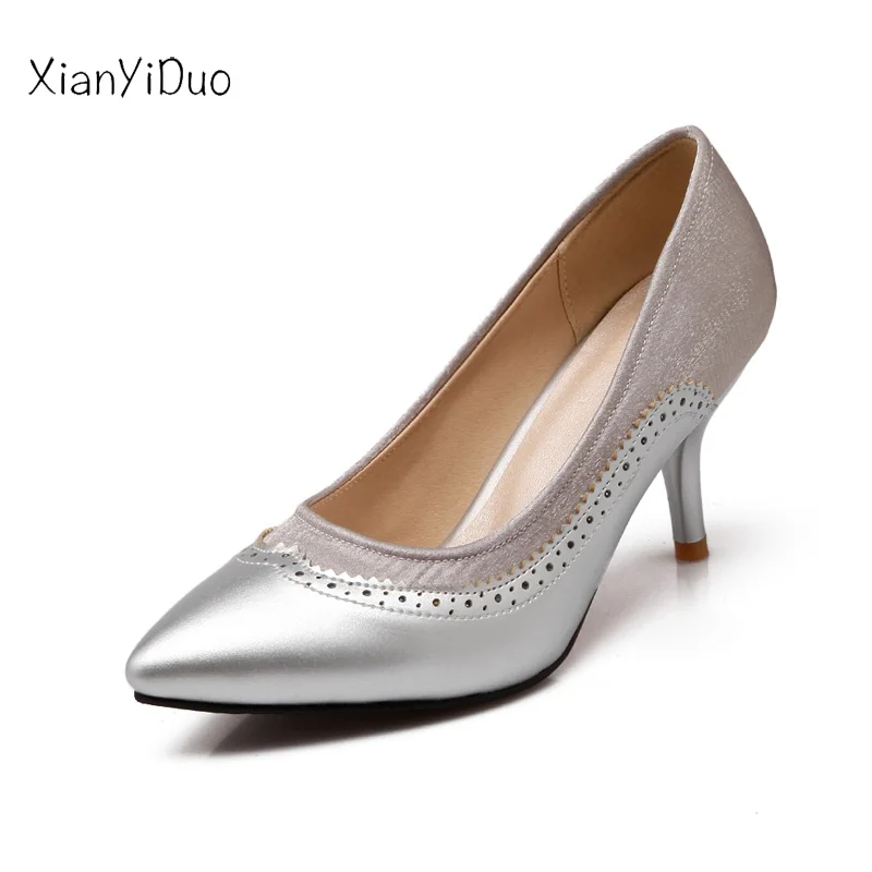 Xianyiduo Retro Spring/Autumn Women's Shoes Pointed Toe high heels Pumps big size34-51 purple Beige green red wedding silver/400 | Обувь