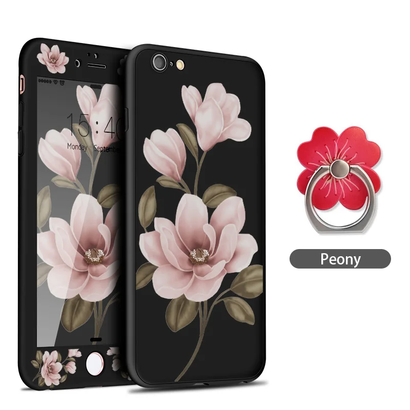 Чехол ASINA 360 с полным покрытием для iPhone 8 чехлы цветочным узором 6 6s 7 Plus X черный