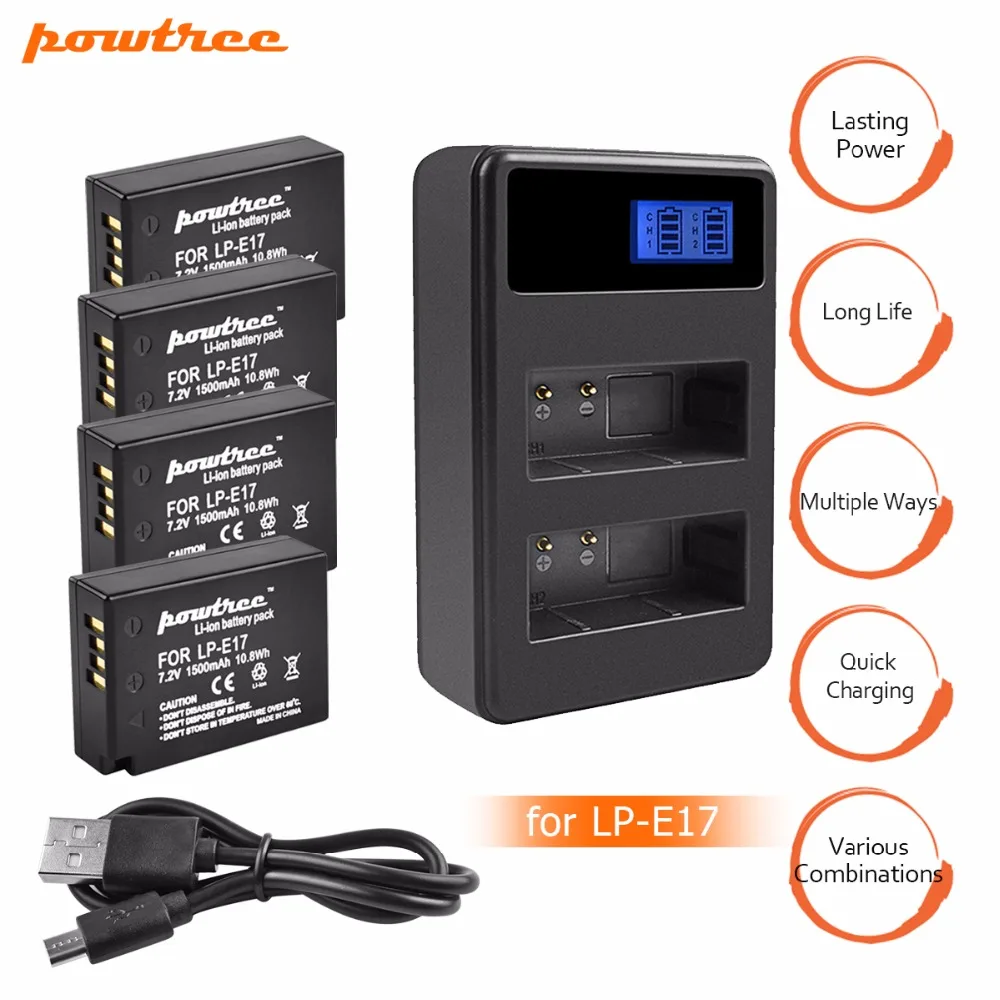4Pcs LPE17 LP E17 LP-E17 Battery+LCD USB Dual Charger for Canon EOS 200D M3 M6 750D 760D T6i T6s 800D 8000D Kiss X8i Cameras L10
4Pcs LPE17 LP E17 LP-E17 Battery+LCD USB Dual Charger for Canon EOS 200D M3 M6 750D 760D T6i T6s 800D 8000D Kiss X8i Cameras L10