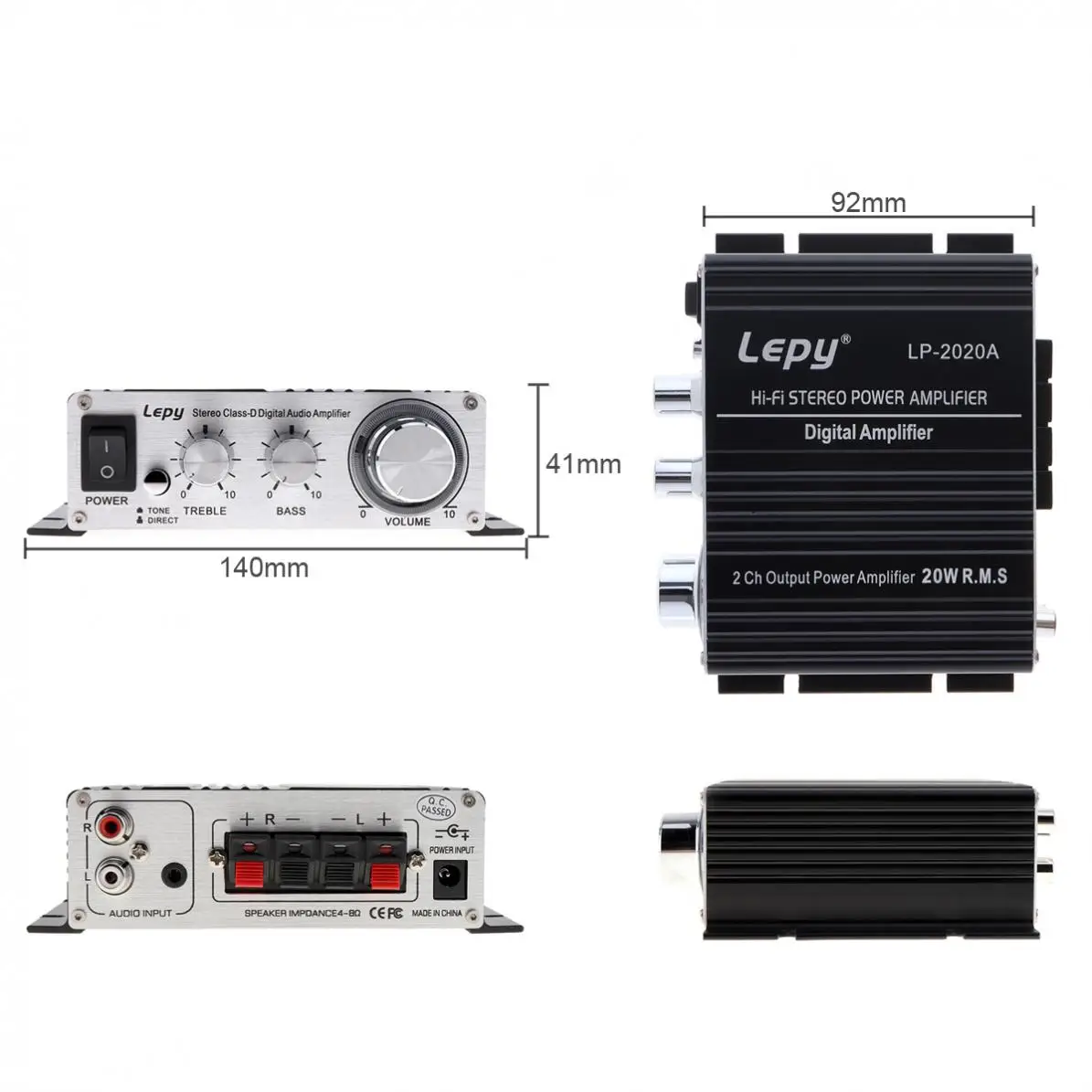 Lepy 2020A 20Wx2 2CH Stereo Class-D Digital Audio Amplifier HiFi Stereo Power Amplifier with Over-current Protection
Lepy 2020A 20Wx2 2CH Stereo Class-D Digital Audio Amplifier HiFi Stereo Power Amplifier with Over-current Protection