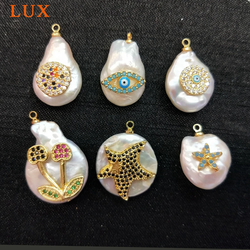 LUX Natural White Pearl Charm micro Pave CZ star flower Pearls Pendants Gems stone Boho Jewelry DIY Making
LUX Natural White Pearl Charm micro Pave CZ star flower Pearls Pendants Gems stone Boho Jewelry DIY Making