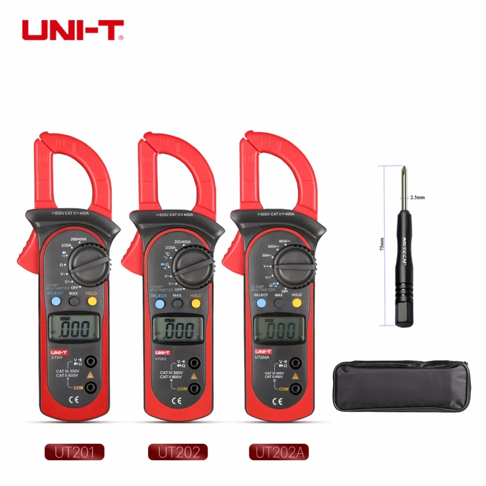 UNI-T Digital Clamp Meter Multimeter UT202 UT202A UT201 AC DC Voltage AC Current Resistance Temperature Diode Data Hold Tester
UNI-T Digital Clamp Meter Multimeter UT202 UT202A UT201 AC DC Voltage AC Current Resistance Temperature Diode Data Hold Tester