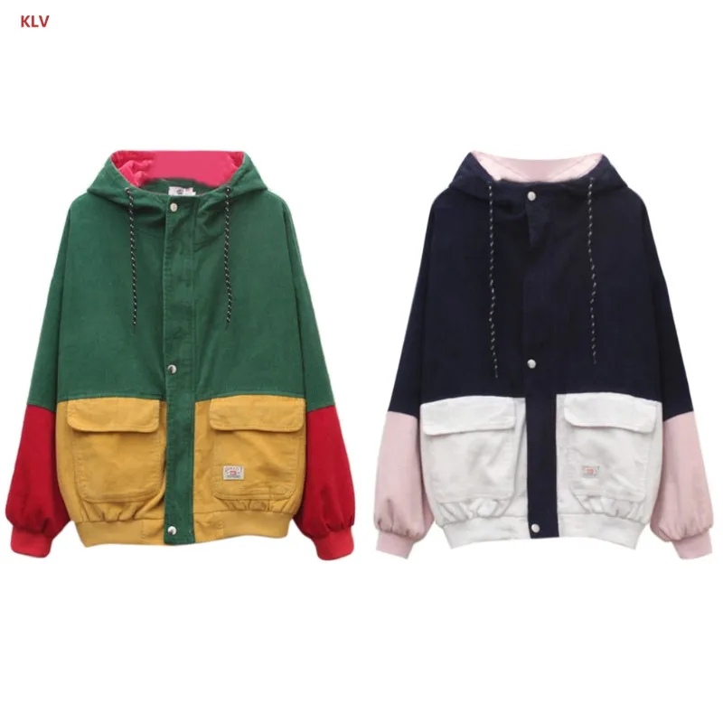 KLV Women Unisex Color Block Patchwork Corduroy Hooded Jacket Hip Hop Coat Oversized
KLV Women Unisex Color Block Patchwork Corduroy Hooded Jacket Hip Hop Coat Oversized