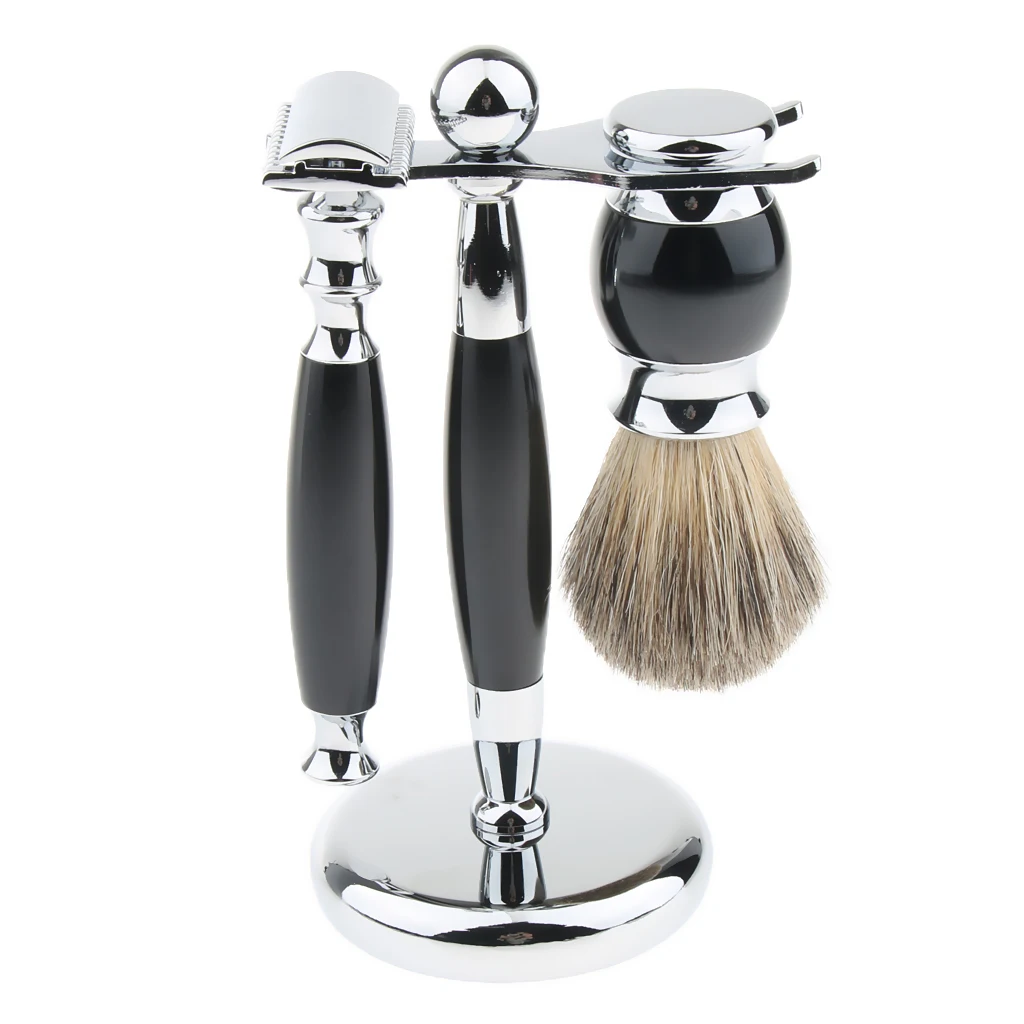 3 In 1 Black Men Beard Shaving Kit Set - Safety + Brush + Holder Stand, Professional Grooming Tool
3 In 1 Black Men Beard Shaving Kit Set - Safety + Brush + Holder Stand, Professional Grooming Tool