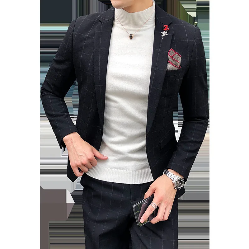 Ternos Slim Fit Masculinos Korean Business Casual Plaid Printed Suit Men Two Pieces ( Jacket+Pants)
Ternos Slim Fit Masculinos Korean Business Casual Plaid Printed Suit Men Two Pieces ( Jacket+Pants)