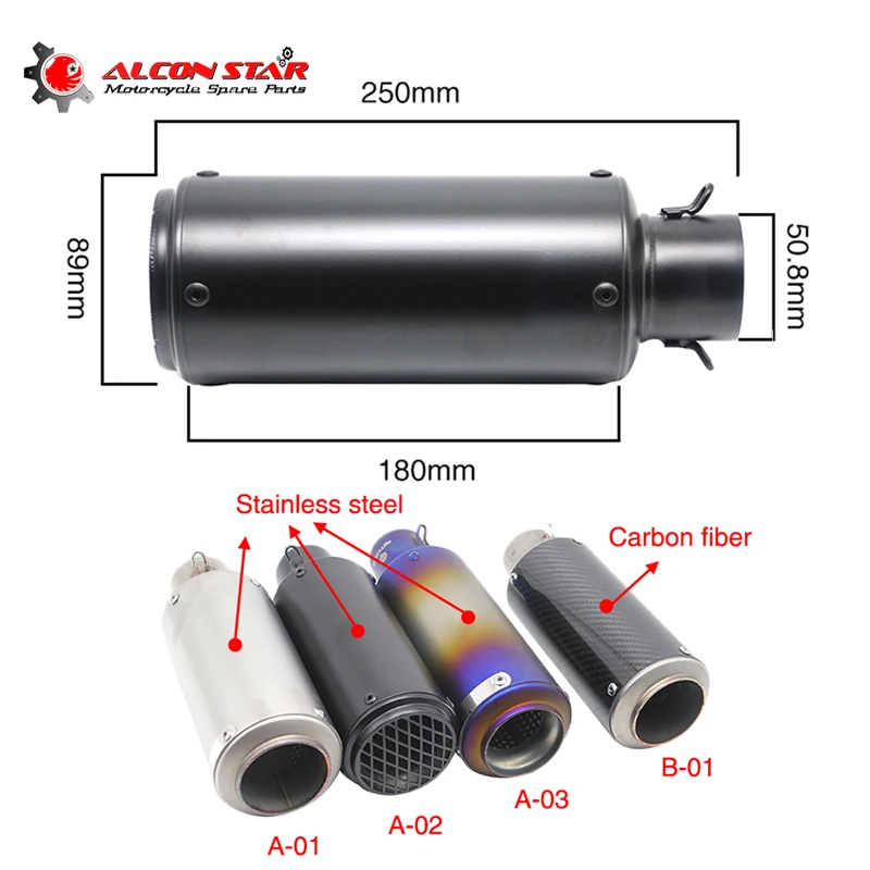 Alconstar Motorcycle Exhaust 51mm Muffler Carbon Fiber Muffer With Universal For Most GP Escape Dirt Bike Motorbike
Alconstar Motorcycle Exhaust 51mm Muffler Carbon Fiber Muffer With Universal For Most GP Escape Dirt Bike Motorbike