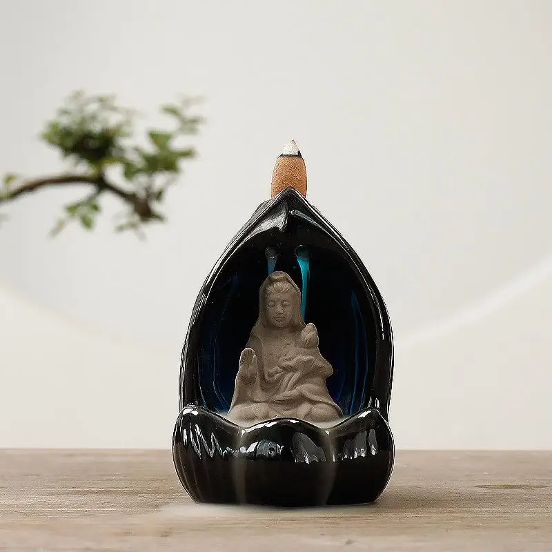 

Ceramic Smoke Backflow Incense Burner Holder Natural Sandalwood Aromatherapy Buddha Censer Buddhist Decoration Used Indoors