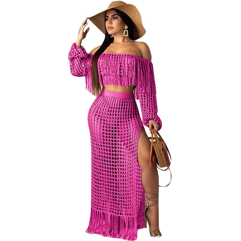 New European and American women's tassel dress two-piece casual mesh beach long dress suit
New European and American women's tassel dress two-piece casual mesh beach long dress suit