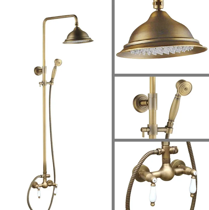 Vintage Retro Antique Brass Wall Mounted Bathroom 8.2" Round Rain Shower Head Faucet Set Dual Ceramic Handles Mixer Tap man111
Vintage Retro Antique Brass Wall Mounted Bathroom 8.2" Round Rain Shower Head Faucet Set Dual Ceramic Handles Mixer Tap man111