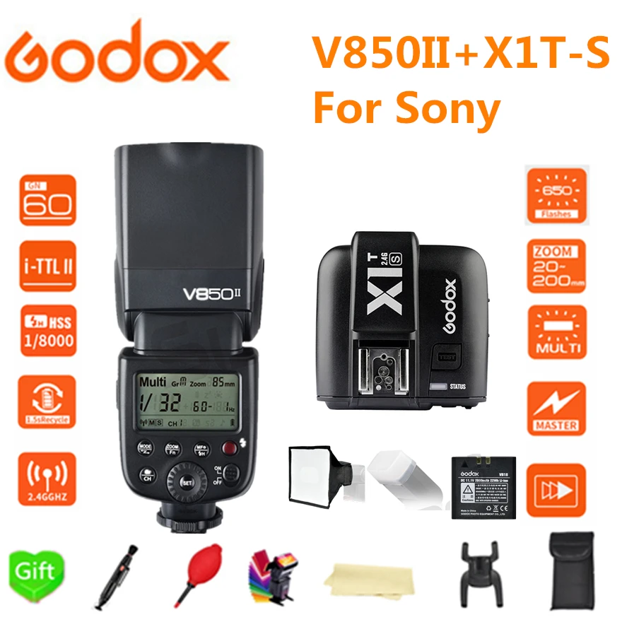 Godox Flash V850II GN60 2.4G Wirless X System Li-ion Battery Speedlite Flash + X1T-S Trigger for Sony a6000 a7 a6500 cameras
Godox Flash V850II GN60 2.4G Wirless X System Li-ion Battery Speedlite Flash + X1T-S Trigger for Sony a6000 a7 a6500 cameras