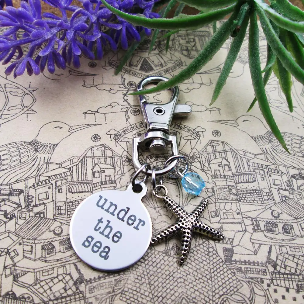 High quality Key chain under the sea with starfish stainless steel keyring birthday gift | Украшения и аксессуары
