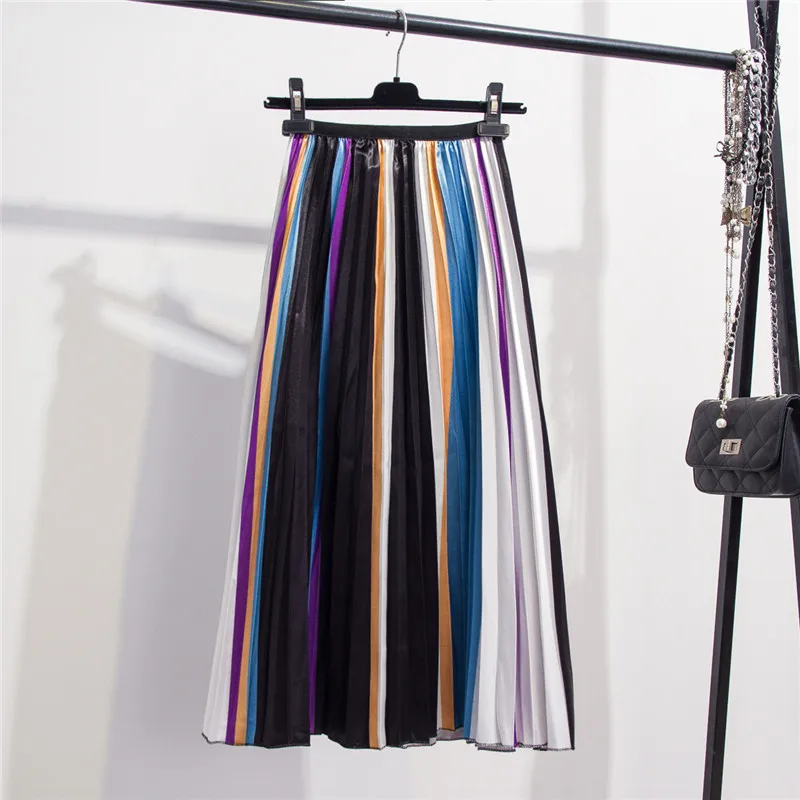 2019 Spring Summer New Stripe Coloured Skirt Woman High Waist A-line Sexy Skirt Bohemian Girls Lady Medium-length Pleated Skirts
2019 Spring Summer New Stripe Coloured Skirt Woman High Waist A-line Sexy Skirt Bohemian Girls Lady Medium-length Pleated Skirts
