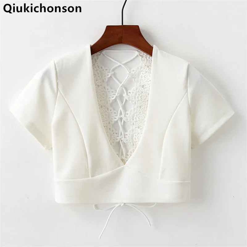 Qiukichonson Women Sexy Blouse 2018 Summer Tops Ladies Deep V-Neck Crochet Lace Patchwork Back Lace up Crop Tops White Black
Qiukichonson Women Sexy Blouse 2018 Summer Tops Ladies Deep V-Neck Crochet Lace Patchwork Back Lace up Crop Tops White Black
