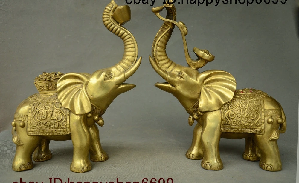 Chinese Brass Wealth Animal Elephant Heffalump Yuan Bao Ruyi Statue Pair 11 inch
Chinese Brass Wealth Animal Elephant Heffalump Yuan Bao Ruyi Statue Pair 11 inch