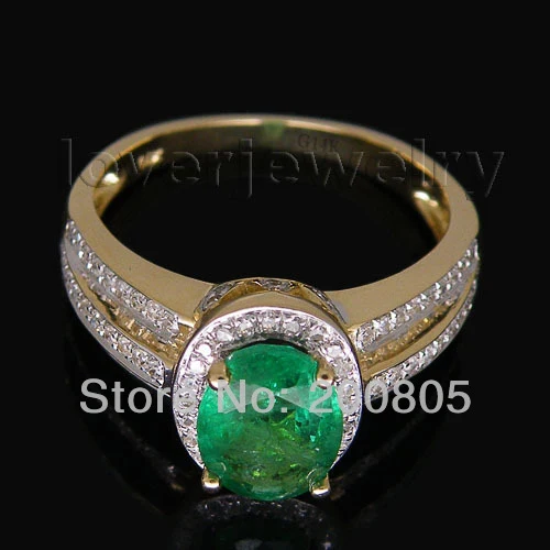 

LOVERJEWELRY Vintage кольцо Oval 6x8mm Gemstone Solid 14kt Yellow Gold Natural Diamond Green Emerald Wedding Ring Trendy Jewelry