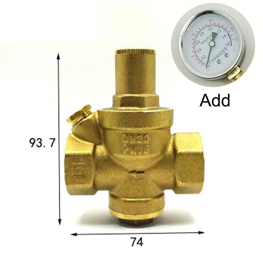 DN20 3/4" BSPP Female Brass Pressure Relief Vavle Safety Adjustable Big-Body Width 74mm Max 16Bar With Pressure Gauge
DN20 3/4" BSPP Female Brass Pressure Relief Vavle Safety Adjustable Big-Body Width 74mm Max 16Bar With Pressure Gauge