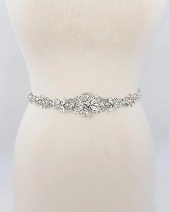 Серебряный свадебный пояс со стразами MissRDress ручной работы стразы с кристаллами и