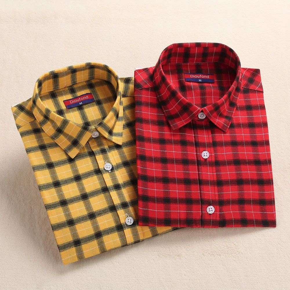 Dioufond Women Flannel Plaid Shirt Yellow Red Long Sleeve Blouse Cotton Ladies Collar Tops Plus Size Women Casual Plaid Blusas
Dioufond Women Flannel Plaid Shirt Yellow Red Long Sleeve Blouse Cotton Ladies Collar Tops Plus Size Women Casual Plaid Blusas