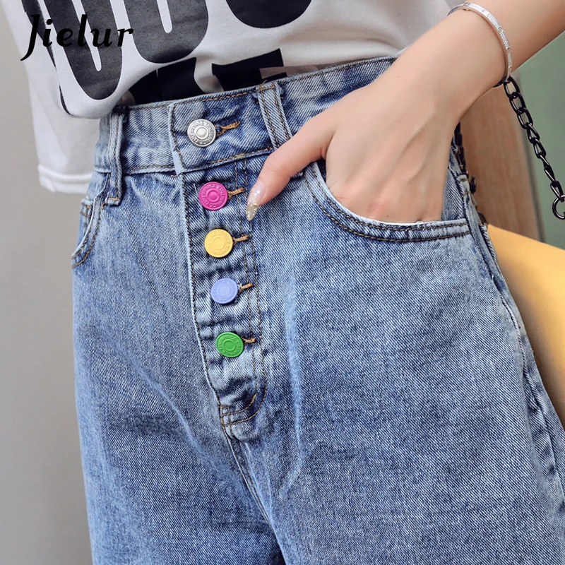Jielur Women Straight Hole Casual Harem Pants Jeans High Waist Light Blue BF Jeans Women Slim Women Jeans Cowboy pantalon Femme