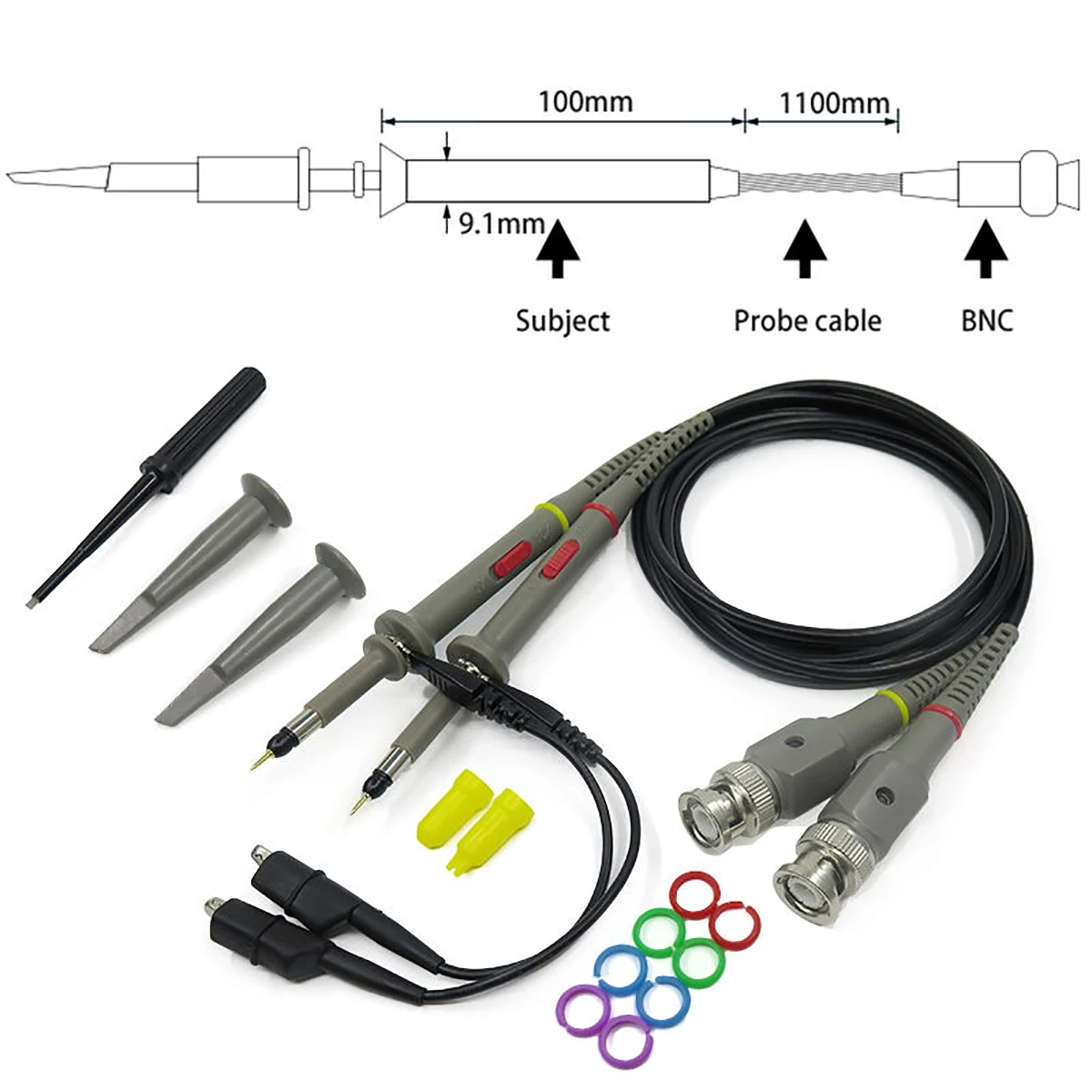 

2pcs/set 100MHz Oscilloscope Scope Analyzer Clip Probe Test Leads For HP Tektronix Tool accessories
