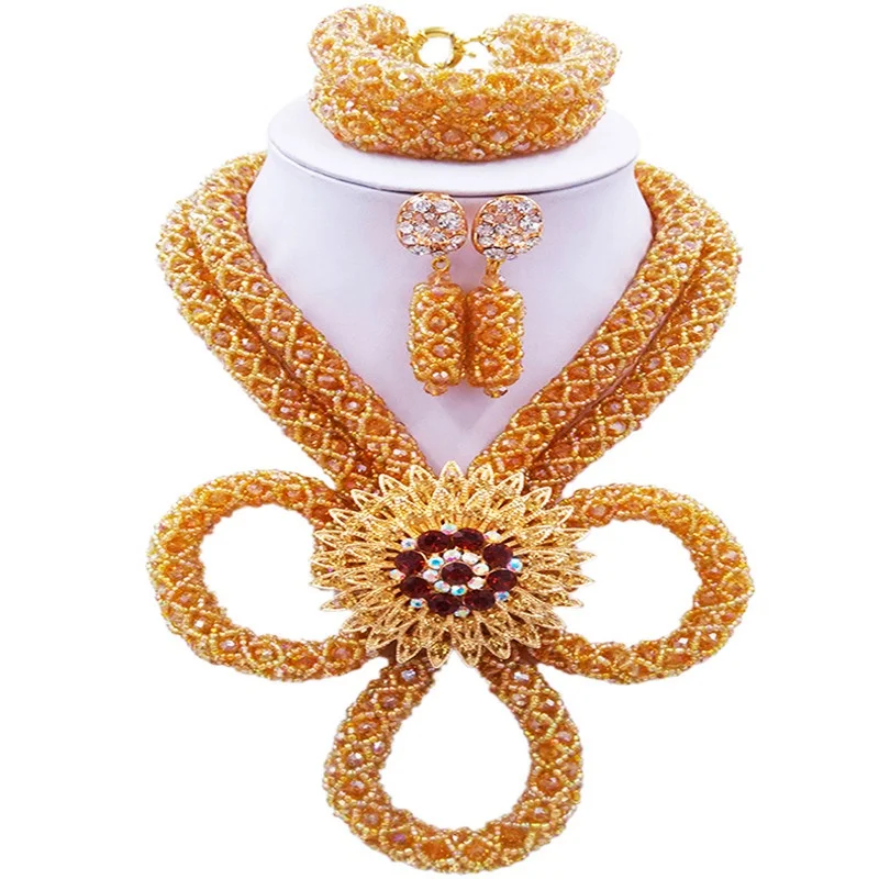 ACZUV Champagne Gold AB African Beads Jewelry Set Beaded Crystal Necklace Bracelet Earrings BZHX-002
ACZUV Champagne Gold AB African Beads Jewelry Set Beaded Crystal Necklace Bracelet Earrings BZHX-002