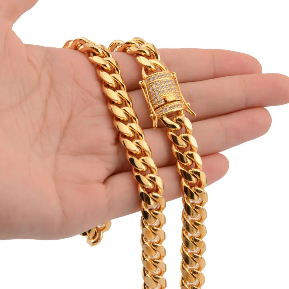 10MM New Arrive Stainless Steel Gold Jewelry Miami Cuban Chain Link Mens Womens Necklace Or Bracelet Bangle 7-40" Crystal Buckle
10MM New Arrive Stainless Steel Gold Jewelry Miami Cuban Chain Link Mens Womens Necklace Or Bracelet Bangle 7-40" Crystal Buckle