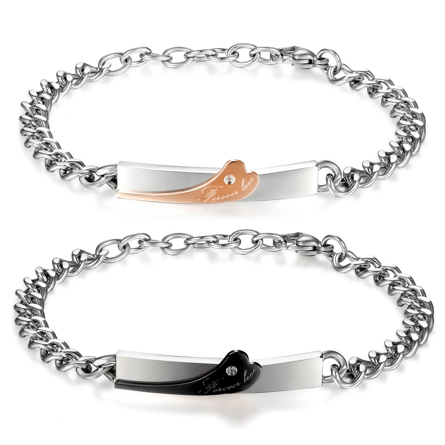 BONISKISS "forever Love" Heart Shape Stainless Steel Couple Lover Wedding Matching Bracelet Black Rose Gold Color Engrave
BONISKISS "forever Love" Heart Shape Stainless Steel Couple Lover Wedding Matching Bracelet Black Rose Gold Color Engrave