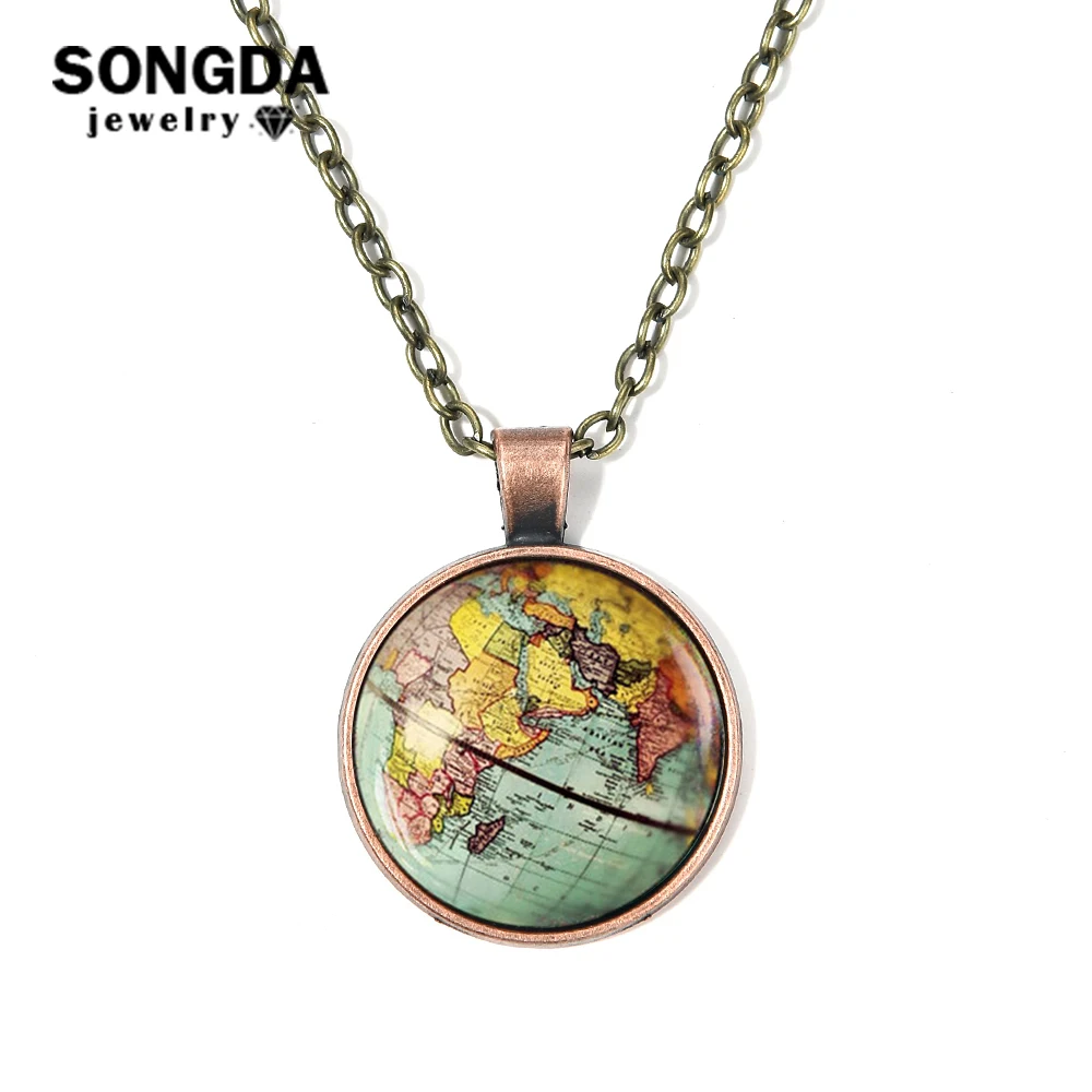 

World Map Necklace The World Is Yours Wanderlust Retro Globe Earth Art Photo Necklaces Pendants Jewelry Friends Graduation Gifts